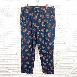 PACSUN‎ Slim Chino Navy Blue W/Orange Paisley Cropped Tapered Size 31
